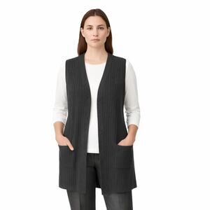 Eileen Fisher Ribbed Knit Vest, Gray, Coastal, Beach, Weekends, Minimalist L